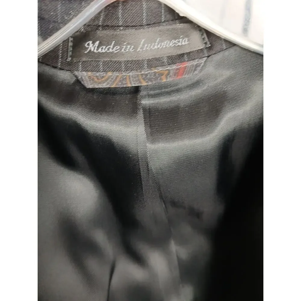 Ralph Lauren Pinstripe Wool Suit Blazer & Pants Blk Sz 48R 38Wx 32L 69456/90736